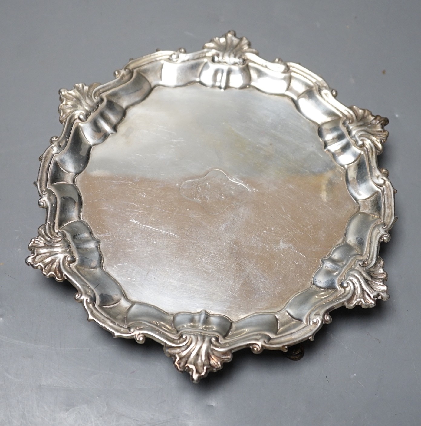 A George II silver shaped circular waiter, Hugh Mills, London, 1749, 19.4cm, 7.8oz.